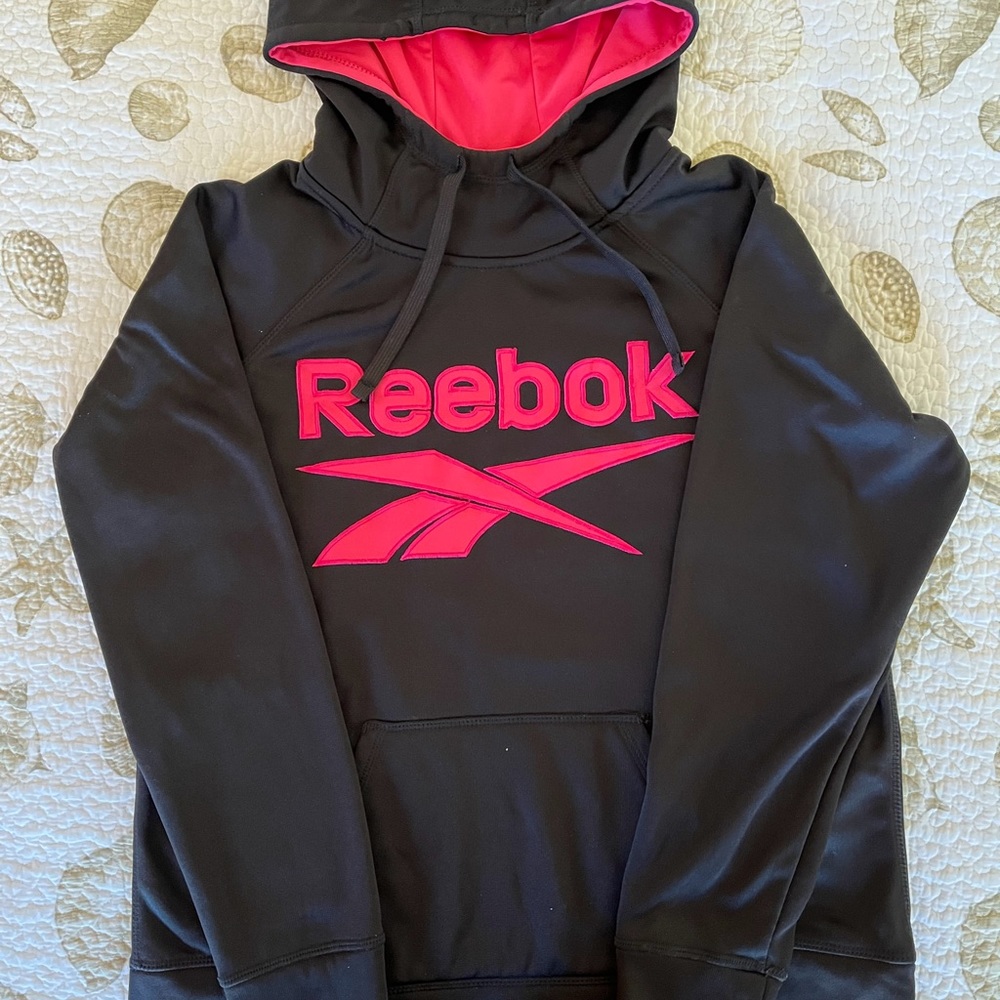 BOYS REEBQOK HOODIE BLACK SWEATSHIRT EMBROIDERED POCKETS